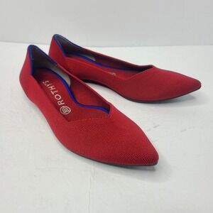 Rothys The Point Red Blue Trim Knit Ballet Flats Shoes Slip On Size 10.5